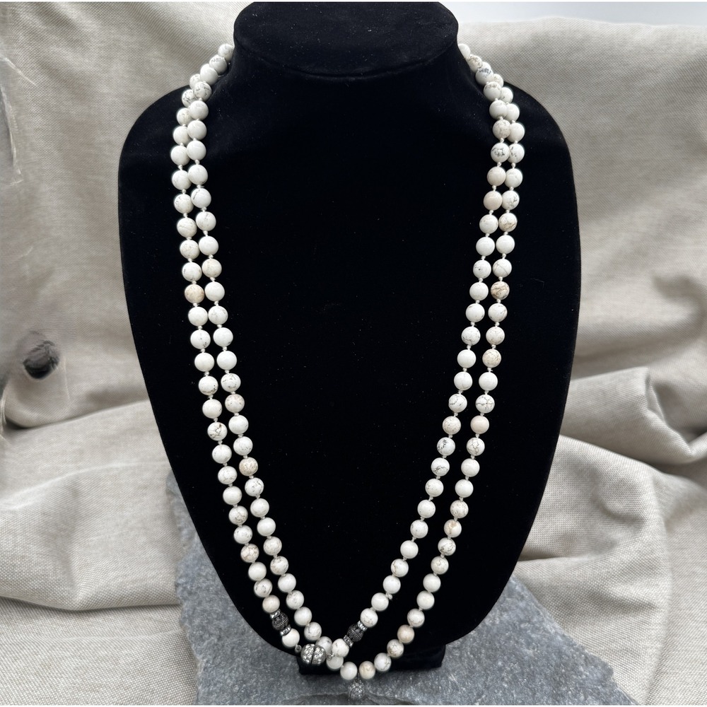 White Howlite Mala Boho Bead Long Layering Necklace
